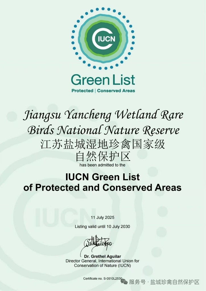 江苏唯一！盐城珍禽保护区获评世界最佳自然保护地


