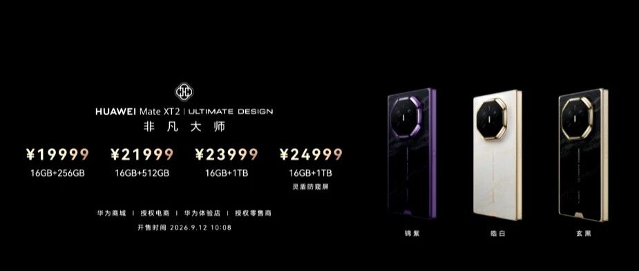 华为全新三折叠起售价19999元，余承东：内存价格快速上涨，因此比上一代起售价提高2000元；3天内苹果、小米折叠屏手机将接连亮相